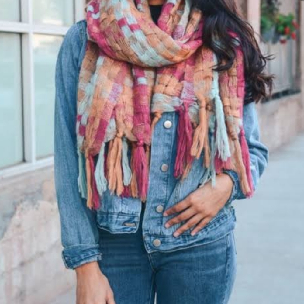 LETO COLLECTION Colorful Patchwork Weave Scarf